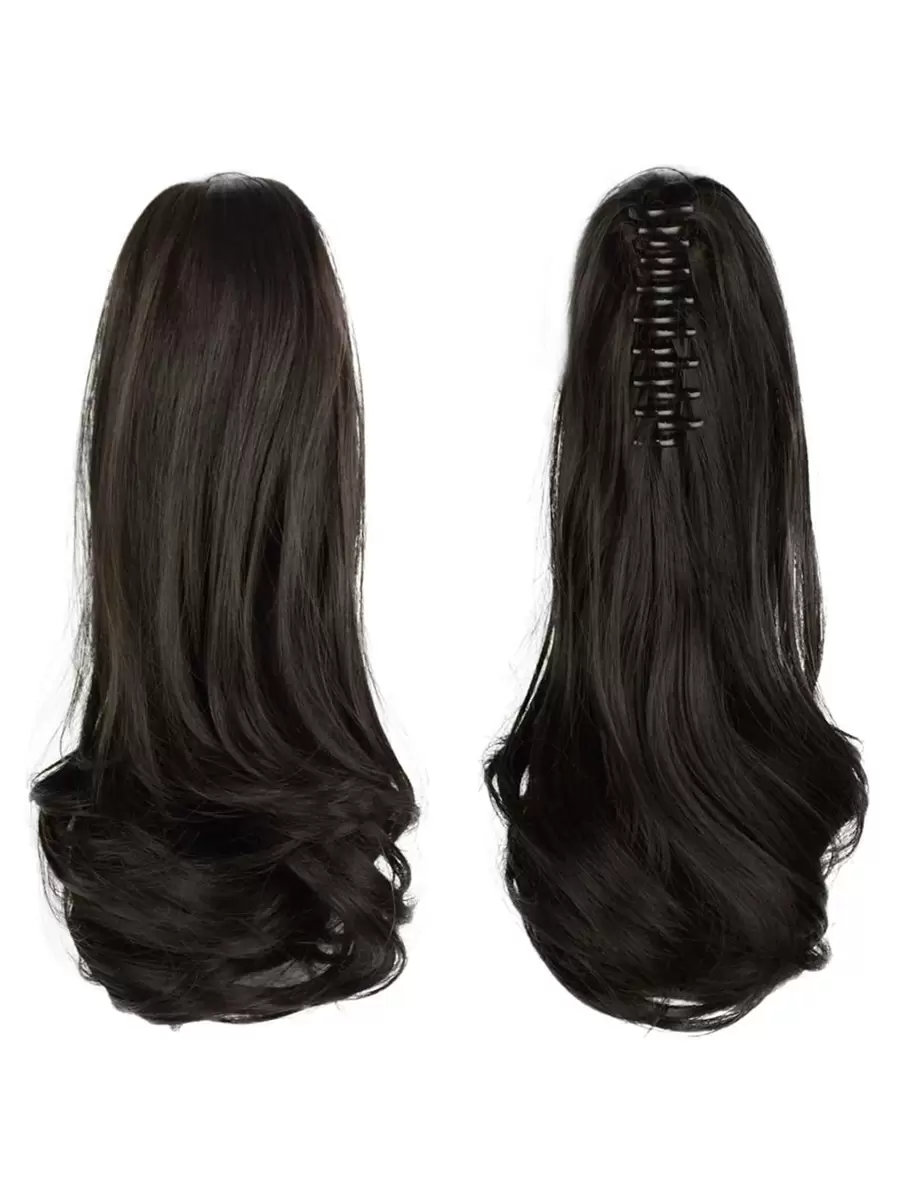 馬尾接發 15寸爪形髮夾 小馬尾辮波浪合成自然假髮女式發片 - 棕色 - 查看 1