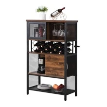 5-Tier Kitchen Bakers Rack with 10 S-Shaped Hooks, Industrial Microwave Oven Stand, Free Standing Kitchen Utility Cart Storage Shelf Organizer (Rustic Brown) - Black - View 1