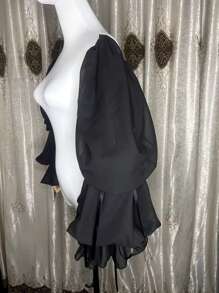 Chiffon Black Tie-Up Petal Sleeve Bridal Dress - Black - View 2