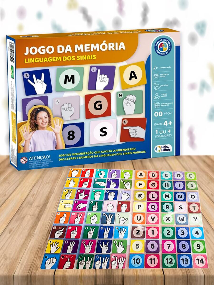 jogo De Memoria Linguagem Dos Sinal/Libras Jogos Educativos Com 80 Pçs - Multicolorido - Visão 1