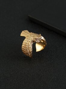 復古男士別緻貓頭鷹形狀戒指 - 金黃色 - 查看 1