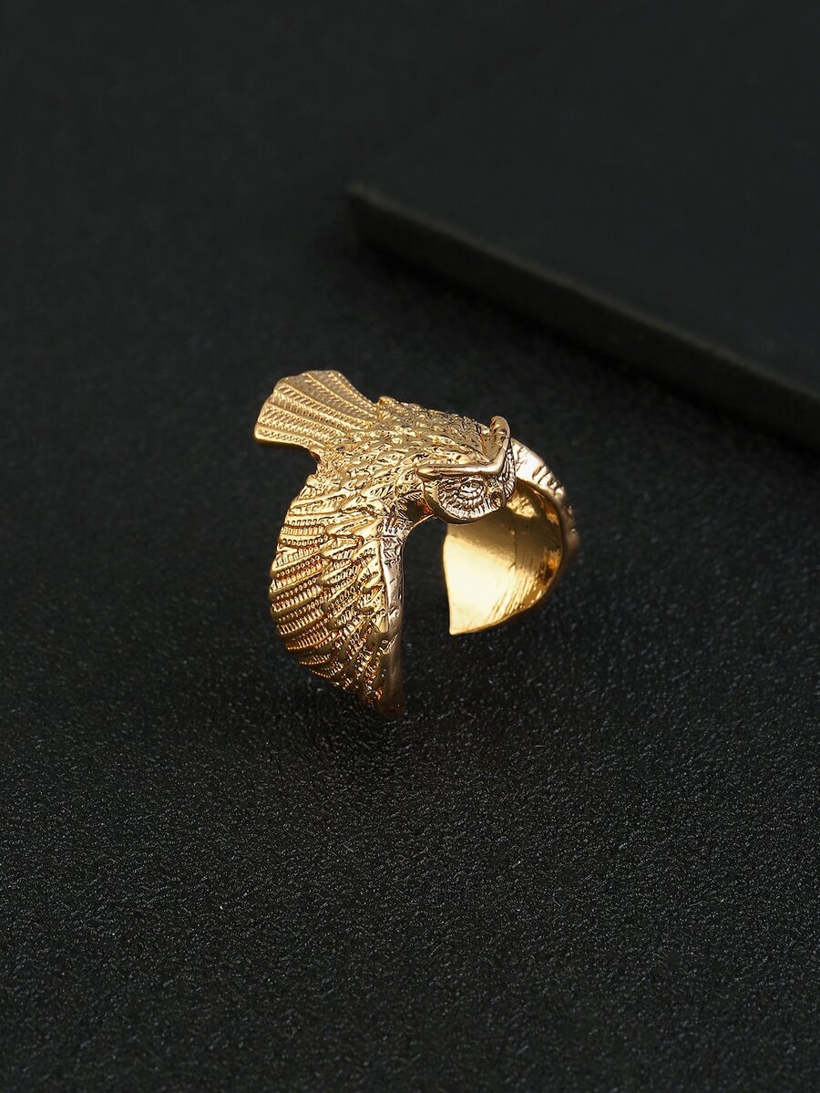 復古男士別緻貓頭鷹形狀戒指 - 金黃色 - 查看 1