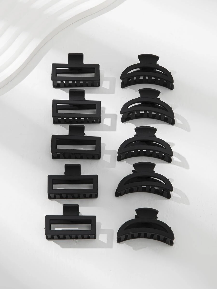 10 Cái/bộ Nhiều Màu Cổ Điển Màu Sữa Vuông Hình Mặt Trăng Vuốt Tóc Thông Thường - màu đen - Xem 1