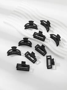 10 Cái/bộ Nhiều Màu Cổ Điển Màu Sữa Vuông Hình Mặt Trăng Vuốt Tóc Thông Thường - màu đen - Xem 2