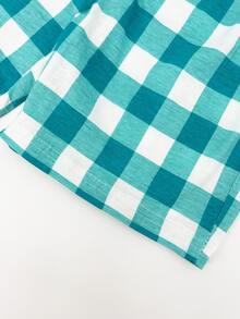 男小童卡通圖案T恤和雙色格子短褲 - 彩色 - 查看 7