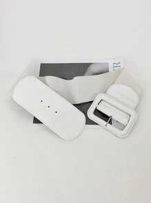 1條高光白色專利皮革彈性腰帶,寬帶設計適用於女性 - 白色 - 查看 2