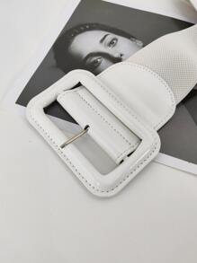 1條高光白色專利皮革彈性腰帶,寬帶設計適用於女性 - 白色 - 查看 3