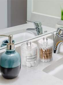 Conjunto de 1 porta-cotonetes, discos de algodão e fio dental em plástico transparente, ideal para organizar seus itens de higiene pessoal no banheiro. Perfeito para penteadeira e organização de maquiagem. - Claro - Ver 5