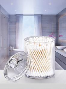 Conjunto de 1 porta-cotonetes, discos de algodão e fio dental em plástico transparente, ideal para organizar seus itens de higiene pessoal no banheiro. Perfeito para penteadeira e organização de maquiagem. - Claro - Ver 4