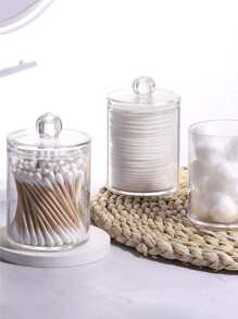 Conjunto de 1 porta-cotonetes, discos de algodão e fio dental em plástico transparente, ideal para organizar seus itens de higiene pessoal no banheiro. Perfeito para penteadeira e organização de maquiagem. - Claro - Ver 7