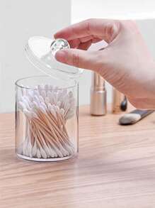 Conjunto de 1 porta-cotonetes, discos de algodão e fio dental em plástico transparente, ideal para organizar seus itens de higiene pessoal no banheiro. Perfeito para penteadeira e organização de maquiagem. - Claro - Ver 8