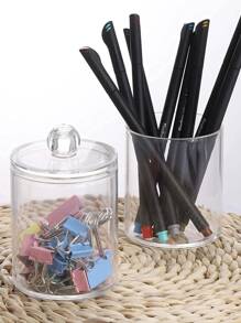 Conjunto de 1 porta-cotonetes, discos de algodão e fio dental em plástico transparente, ideal para organizar seus itens de higiene pessoal no banheiro. Perfeito para penteadeira e organização de maquiagem. - Claro - Ver 9
