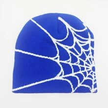 New Street Hip-hop Style Knitted Hat, Fashionable, All-match, Spiderweb Jacquard Winter Beanie Cap, Unisex, Warm And Cartoon Cold Hat - Blue and White - View 4
