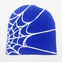 New Street Hip-hop Style Knitted Hat, Fashionable, All-match, Spiderweb Jacquard Winter Beanie Cap, Unisex, Warm And Cartoon Cold Hat - Blue and White - View 1