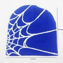 New Street Hip-hop Style Knitted Hat, Fashionable, All-match, Spiderweb Jacquard Winter Beanie Cap, Unisex, Warm And Cartoon Cold Hat - Blue and White - View 5