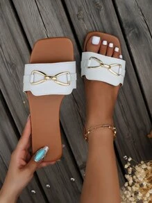 Fashionable, Elegant Strap Women's Slippers, Suitable For All - White - View 2