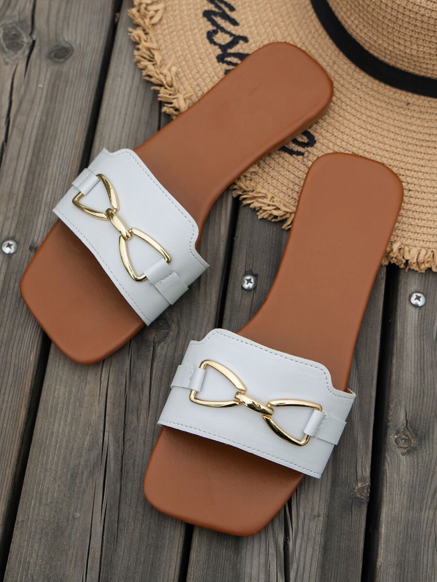 Fashionable, Elegant Strap Women's Slippers, Suitable For All - White - View 1
