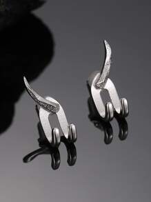 1對男性龐克耳環角形狀懸垂耳環帶可拆卸簡約風曲線鉤適用於嘻哈風格 - 白色 - 查看 5