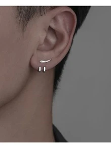 1對男性龐克耳環角形狀懸垂耳環帶可拆卸簡約風曲線鉤適用於嘻哈風格 - 白色 - 查看 2