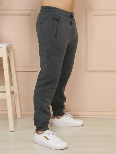 Calça de moletom masculina longa de veludo cotelê com cordão e bolsos, forro quente e ajuste não elástico