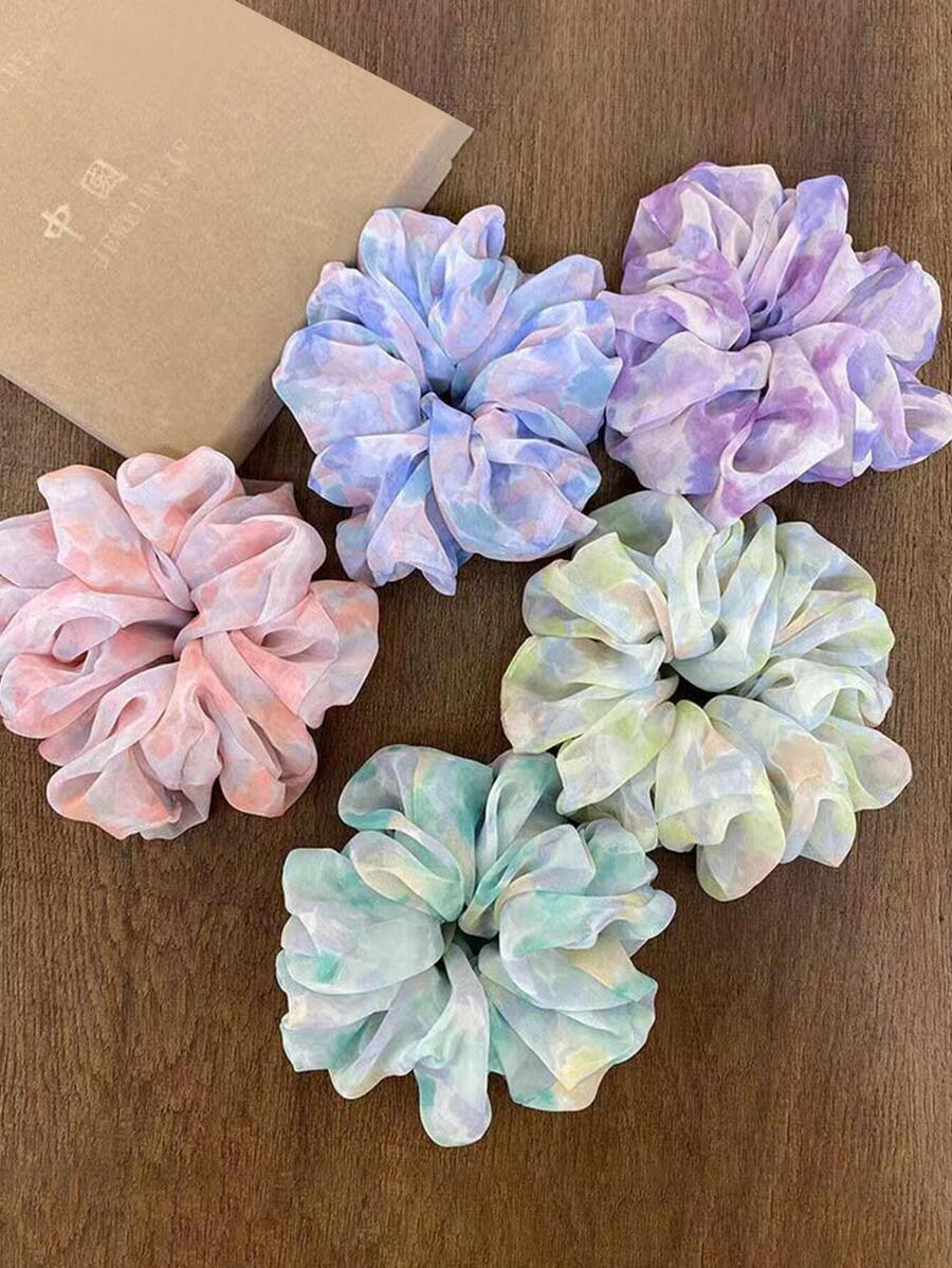 5 Chiếc Dây Buộc Tóc Màu Nước Lớn Dây Nơ Scrunchies Dây Buộc Tóc Nữ Boho - Nhiều màu - Xem 1