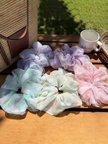 5 Chiếc Dây Buộc Tóc Màu Nước Lớn Dây Nơ Scrunchies Dây Buộc Tóc Nữ Boho - Nhiều màu - Xem 2