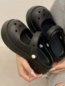 Women Hollow Out Vented Clogs, PVC Fashion Clogs - Black - View 6