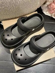 Women Hollow Out Vented Clogs, PVC Fashion Clogs - Black - View 7