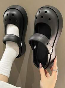 Women Hollow Out Vented Clogs, PVC Fashion Clogs - Black - View 1