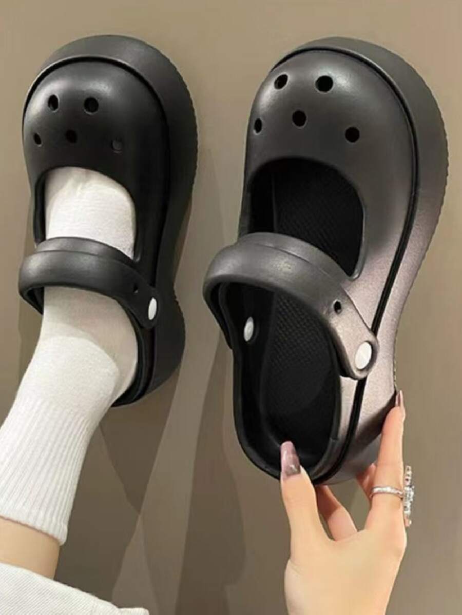 Women Hollow Out Vented Clogs, PVC Fashion Clogs - Black - View 1