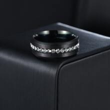 2 piezas/set pareja anillos de acero inoxidable boda Anillo de compromiso Conjunto - Negro - Ver 7