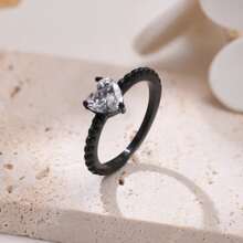2 piezas/set pareja anillos de acero inoxidable boda Anillo de compromiso Conjunto - Negro - Ver 8
