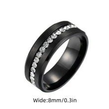 2 piezas/set pareja anillos de acero inoxidable boda Anillo de compromiso Conjunto - Negro - Ver 4