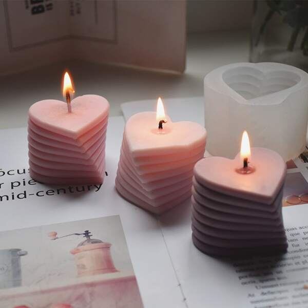 1 pieza Molde de silicona de vela con corazón giratorio, kit de manualidades de yeso aromático y resina DIY, regalo para el hogar