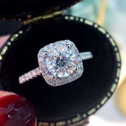 1pc Copper Paved Diamond Round Cubic Zirconia Ring Women Engagement Wedding Jewelry