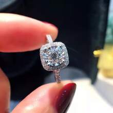1入組銅鑲鑽圓形方晶鋯石戒指女式訂婚婚禮珠寶 - 銀色 - 查看 2