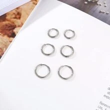 3對素色極簡圓耳環 - 銀色 - 查看 6