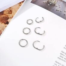 3對素色極簡圓耳環 - 銀色 - 查看 3