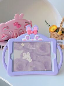 Apple Kids Ipad Case Pink 1pc Rabbit Design Anti-Fall Silicone Case With Holder Compatible With IPad & Compatible With IPad 9th Gen/IPad 10th Generation Kawaii - Pink - View 3