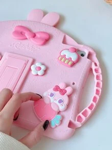 Apple Kids Ipad Case Pink 1pc Rabbit Design Anti-Fall Silicone Case With Holder Compatible With IPad & Compatible With IPad 9th Gen/IPad 10th Generation Kawaii - Pink - View 5