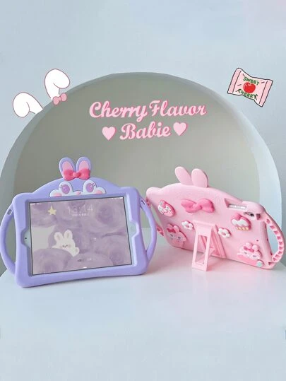 1入粉色兔子設計防摔矽膠套,帶支架,適用於ipad和華為,兼容ipad 9代/ipad 10代,可愛風格