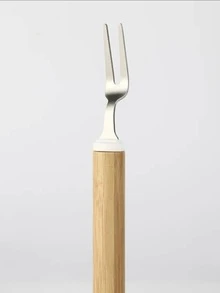 Runtoo Utilidades para Casa-Kit 4 Garfinho Para Frutas E Petiscos De Metal Cabo De Madeira - Caramelo - Visão 2