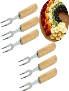 Runtoo Utilidades para Casa-Kit 4 Garfinho Para Frutas E Petiscos De Metal Cabo De Madeira - Caramelo - Visão 3