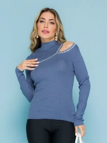 Women Knit Tops - Màu xanh lam - Xem 2