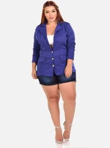 Plus Size Coats - 寶藍色 - 查看 3