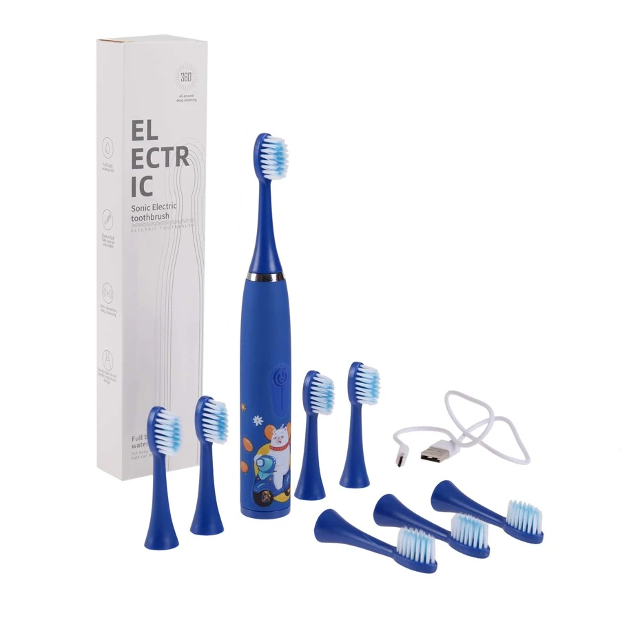 Cepillo Dientes Eléctrico Recargable Sonico Para Niños + 8 Cabezales Repuestos Diseños Elegantes Ultima Generación - Azul - Ver 1