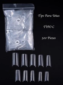 500 Pcs Tips Para Uñas Acrílicas Tipo C Uña Postiza Manicure - transparente - Ver 1