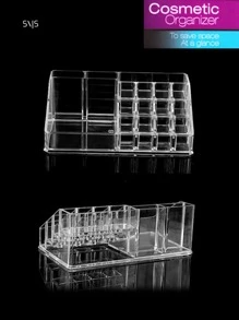 Organizador De Maquillaje Acrílico 16 Ranuras Maquillaje Expositor Caja de Joyería Organizador Transparente - Multicolor - Ver 2