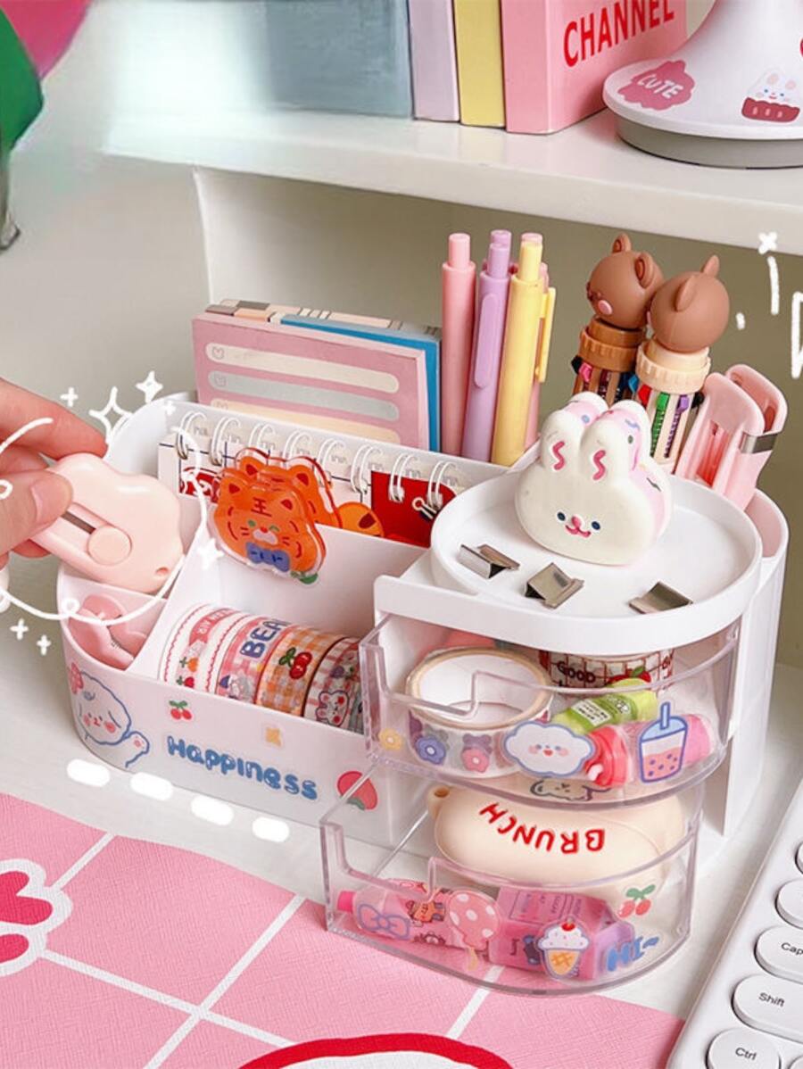 Organizador De Escritorio con compartimentos Plumones Lápices con sticker9*12*22cm - Multicolor - Ver 1