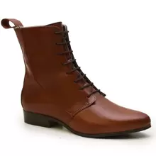 Bota Coturno Feminino Cano Curto Em Couro Legítimo Com Zíper Saltinho Super Promoção - Caramelo - Visão 2